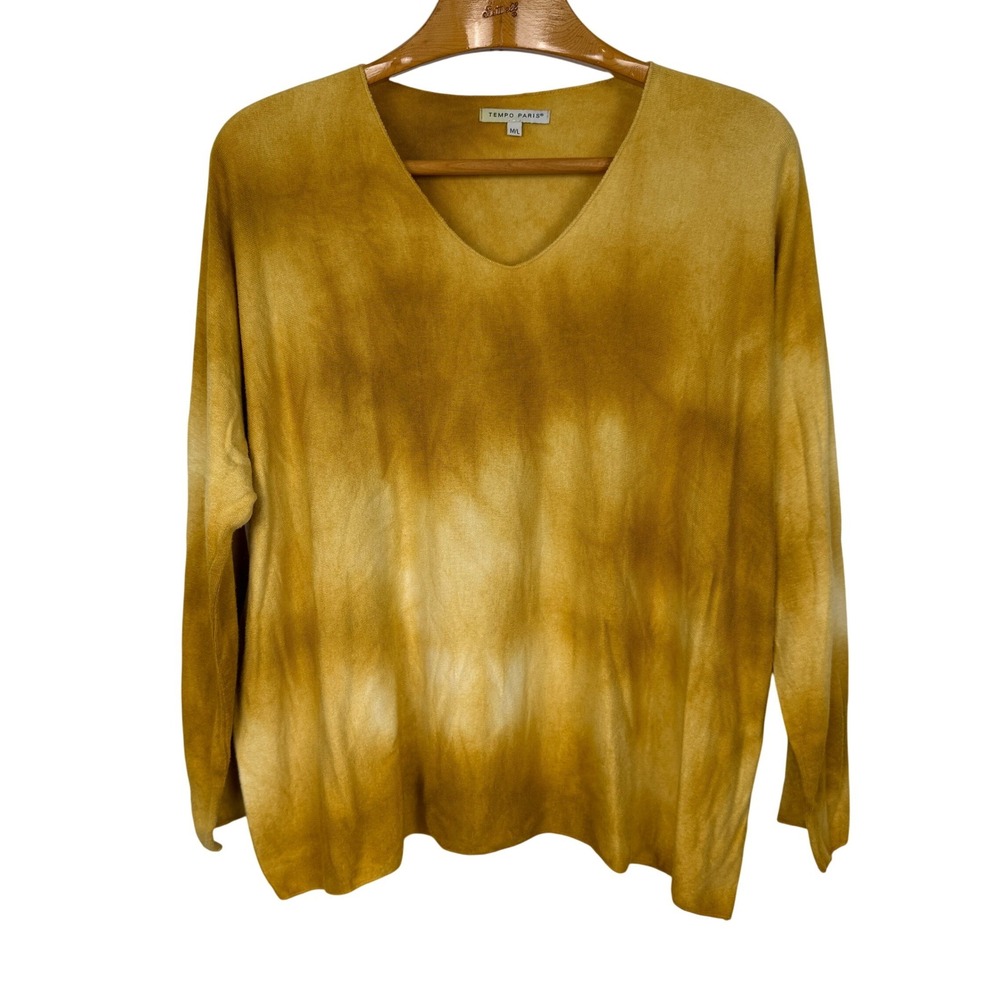 Tempo Paris Womens M/L Mustard Tie Dye Tunic Sweater Batwing Made in Italy